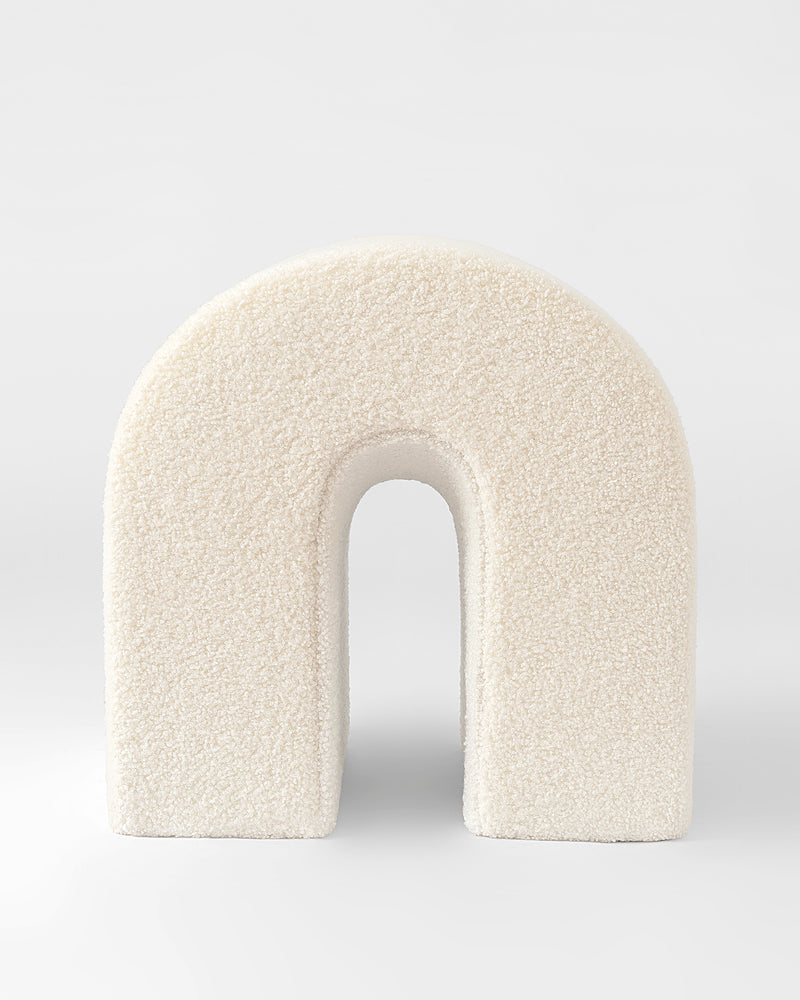White Accent Upholstered Ottoman, N Shaped