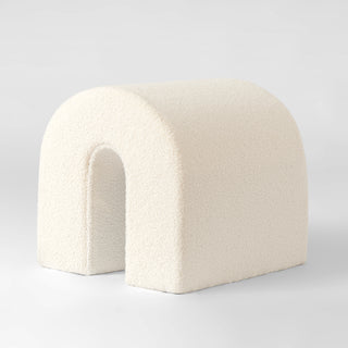 White Accent Upholstered Ottoman, N Shaped