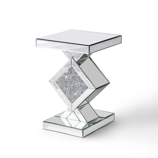 SHYFOY Mirrored Crushed Diamond Side Table Glass Mirror End Tables