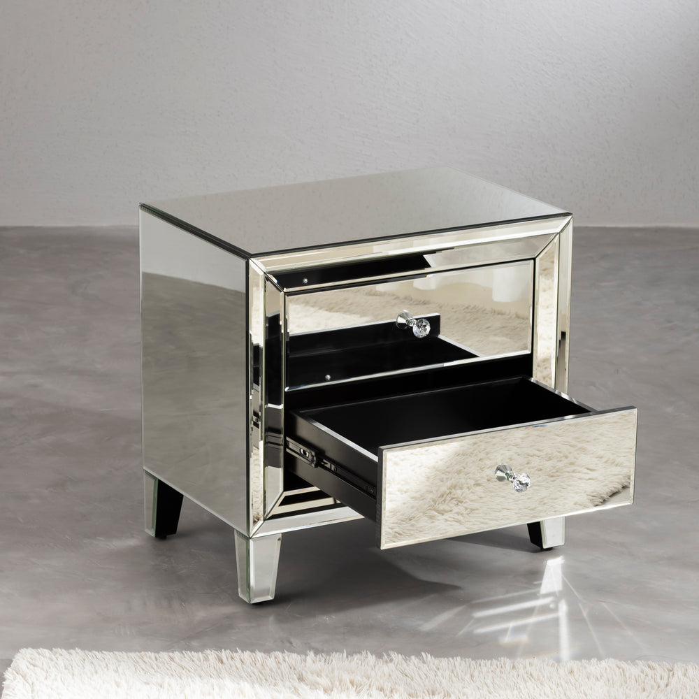 2-Drawer Accent Glam Modern Nightstand with Crystal Knobs