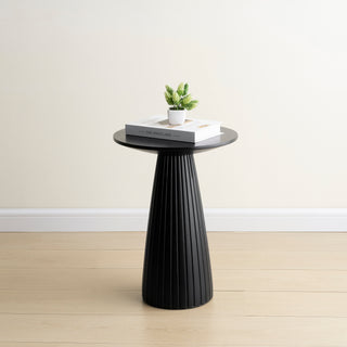 Round Black Side Table End Table with Pedestal Fluted Base