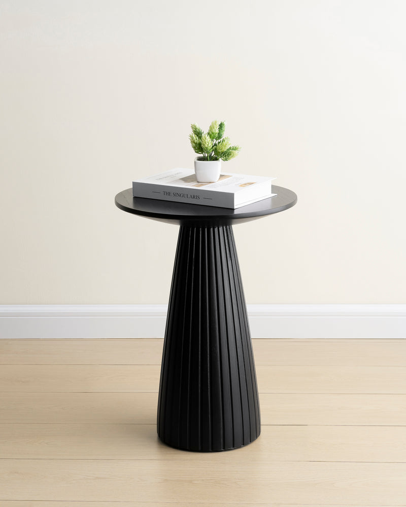 Round Black Side Table End Table with Pedestal Fluted Base