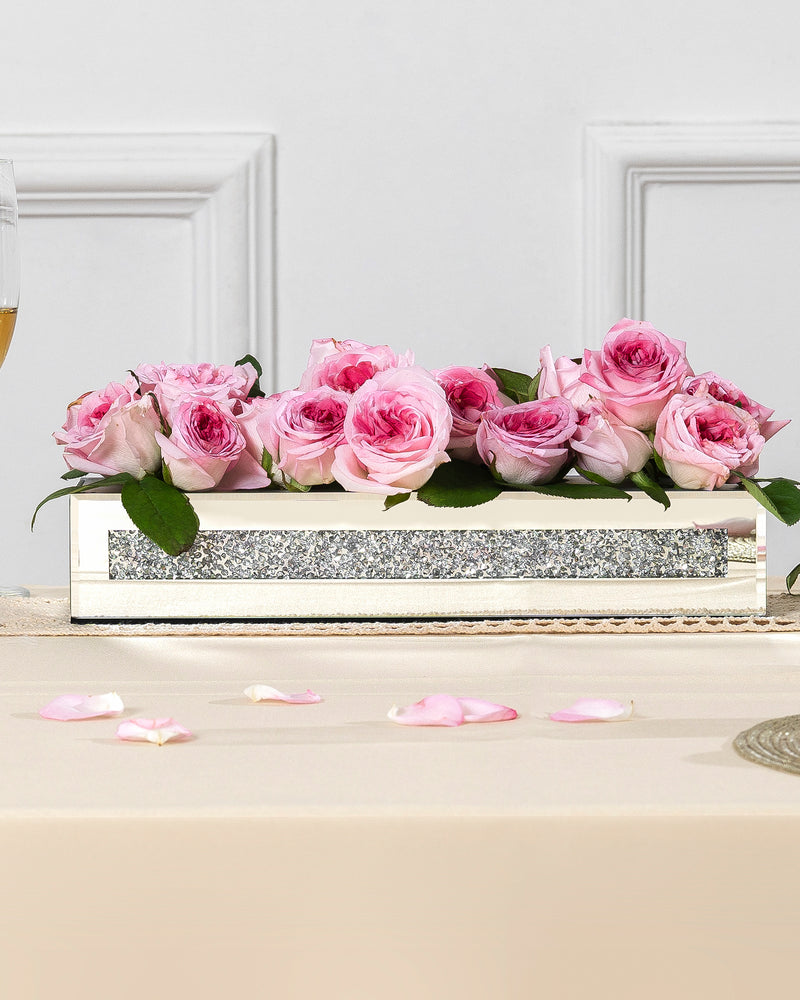 Flower Vase Rectangular Crushed Diamond Mirrored Vases for Centerpiece