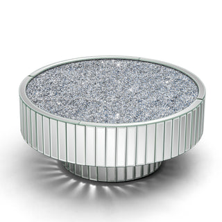Mirrored Round Coffee Table Accent Table with Crushed Diamond