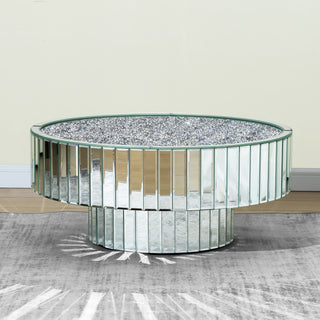 Mirrored Round Coffee Table Accent Table with Crushed Diamond