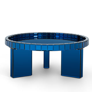 Blue Round Glass Tray Top Coffee Table