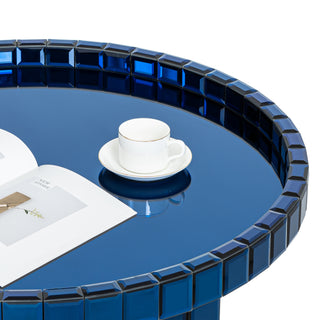 Blue Round Glass Tray Top Coffee Table