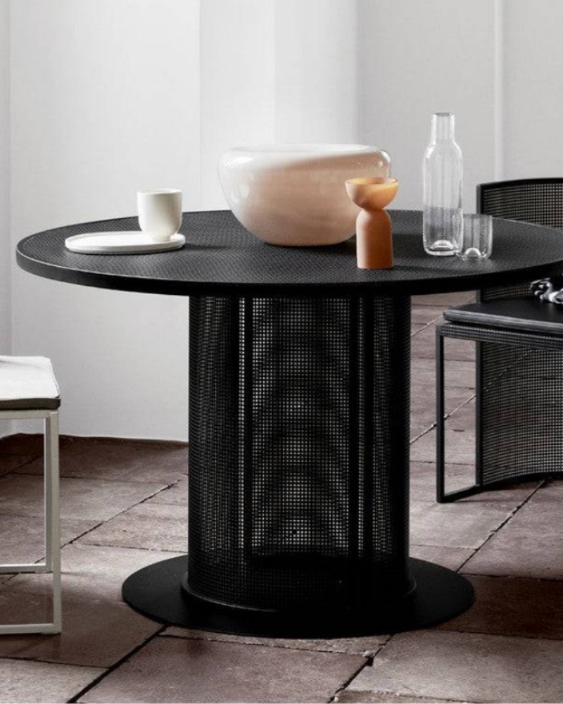 Round Metal Dining Table with Mesh Pedestal Base