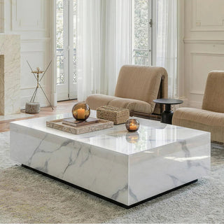 Faux Marble Solid Block Rectangular Coffee Table