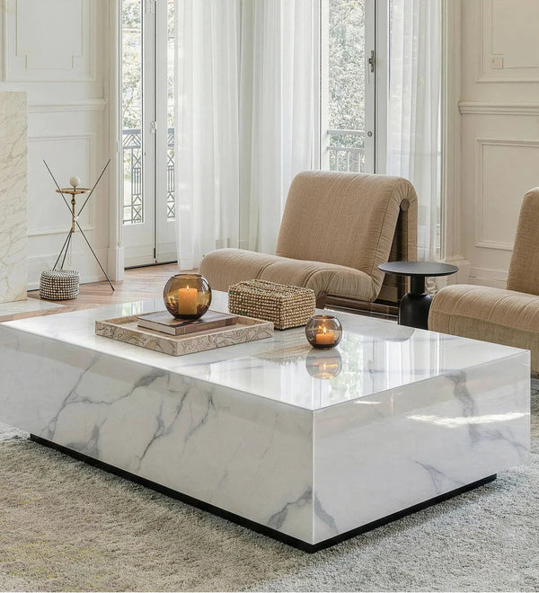 Faux Marble Solid Block Rectangular Coffee Table