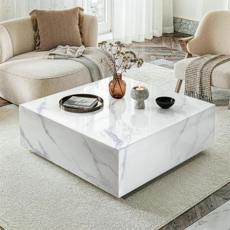 White Faux Marble Square Coffee Table