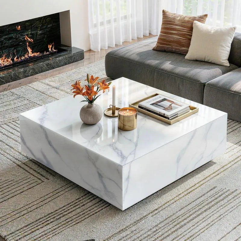 White Faux Marble Square Coffee Table