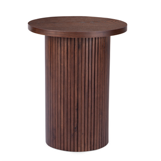Black Round Wood End Table Fluted Pedestal Side Table