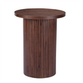 Walnut Round Wood End Table Fluted Pedestal Side Table