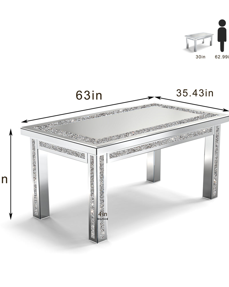 SHYFOY Rectangle Mirror Glass Dining Table with 4 Legs