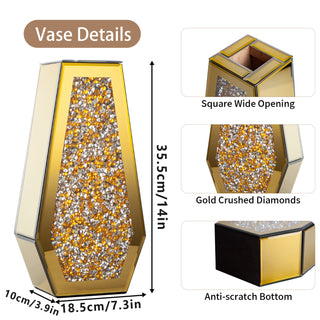 Glod  Crushed Diamond Vase Large Mirrored Flower Vases Home Decor