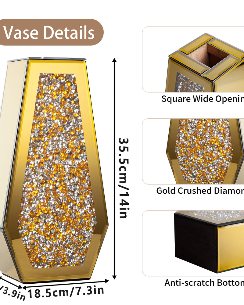 Glod  Crushed Diamond Vase Large Mirrored Flower Vases Home Decor