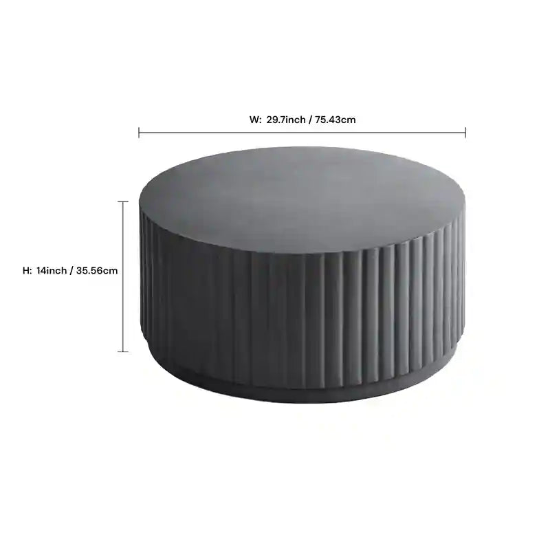 Black Modern Ribbed Round Concrete Coffee Table