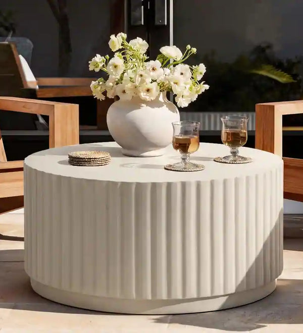 Modern Ribbed Round Concrete Coffee Table