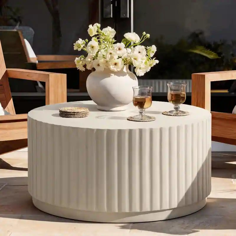 Modern Ribbed Round Concrete Coffee Table