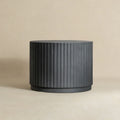Black Modern Round Fluted Drum Magnesium Oxide End Table