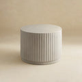 White Modern Round Fluted Drum Magnesium Oxide End Table