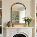 Ornate Arch Top Metal Framed Wall Mirror with Shelf