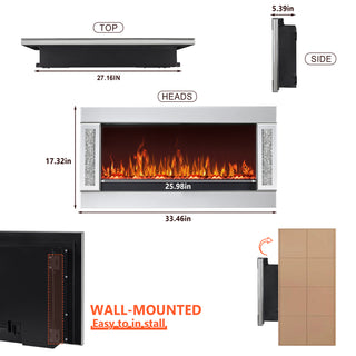 Modern Electric Fireplace with Crushed Diamond Inlay