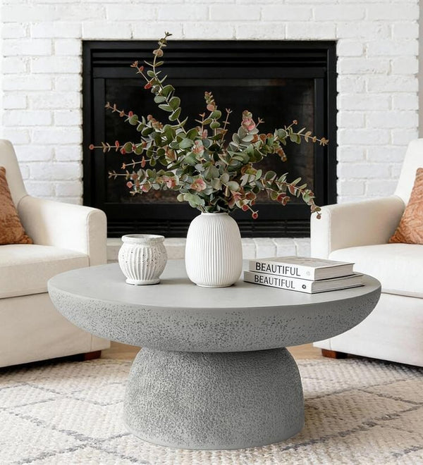 Grey Travertine Round Coffee Tables Accent Center Table