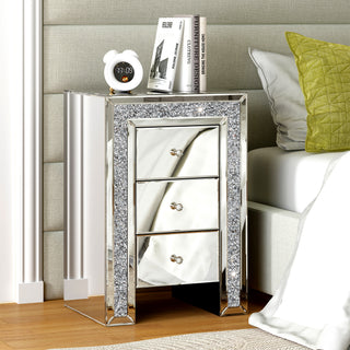 SHYFOY Crushed Diamond Mirrored Nightstand with 3 Drawers