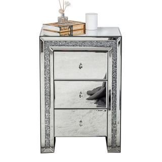 SHYFOY Crushed Diamond Mirrored Nightstand with 3 Drawers