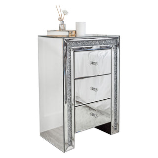 SHYFOY Crushed Diamond Mirrored Nightstand with 3 Drawers