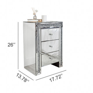 SHYFOY Crushed Diamond Mirrored Nightstand with 3 Drawers