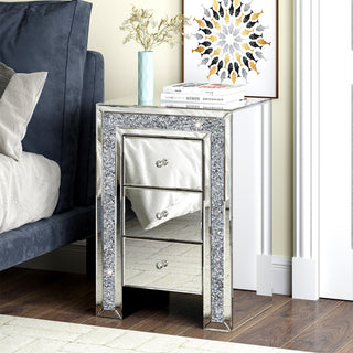 SHYFOY Crushed Diamond Mirrored Nightstand with 3 Drawers