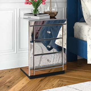 SHYFOY Mirrored Accent Silver Nightstand Bedside Table with 3 Drawers