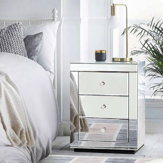 SHYFOY Mirrored Accent Silver Nightstand Bedside Table with 3 Drawers