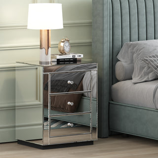 SHYFOY Mirrored Accent Silver Nightstand Bedside Table with 3 Drawers
