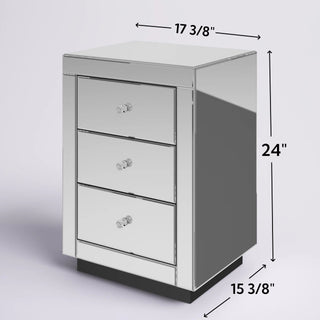 SHYFOY Mirrored Accent Silver Nightstand Bedside Table with 3 Drawers