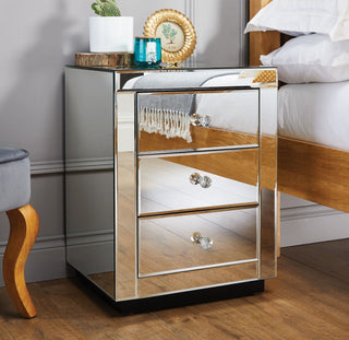 SHYFOY Mirrored Accent Silver Nightstand Bedside Table with 3 Drawers