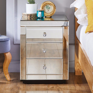 SHYFOY Mirrored Accent Silver Nightstand Bedside Table with 3 Drawers