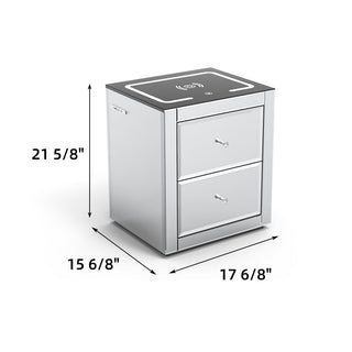 Nightstand Mirror Glass Top with Wireless Charging Station LED Light