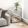 Nightstand Mirror Glass Top with Wireless Charging Station LED Light