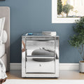 Nightstand Mirror Glass Top with Wireless Charging Station LED Light