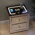 Nightstand Mirror Glass Top with Wireless Charging Station LED Light