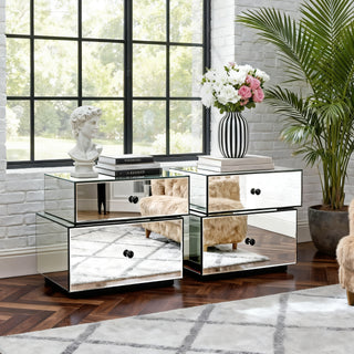 Mirrored 2-Drawer Nightstand with Modern Design