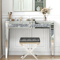 Mirrored Vanity Dresser with Drawers for Bedroom, Silver Make Up Table Inlay with Crushed Crystals