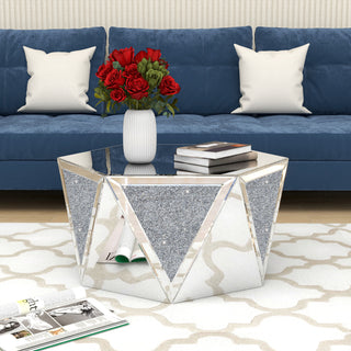Luxury Mirrored Crystal Coffee Table with Geometric Glass Design