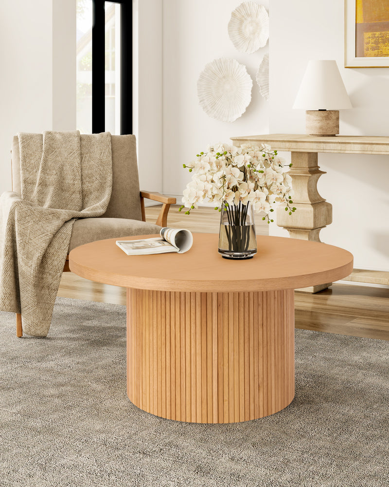 Luxury Pedestal Wood Round Coffee Table