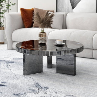 Black Mirrored Coffee Table with Marble Pattern