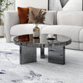 Black Mirrored Coffee Table with Marble Pattern